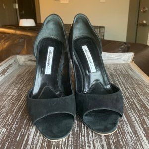 Black Brian Atwood Suede Open Toe Pumps